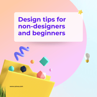 Graphic design of a folder with shapes and a lightbulb coming out of it, with text that reads: Design tips for non-designers and beginners