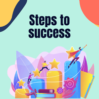 Graphic of people climbing gold steps with stars, books, gears and decorative images surrounding. A super hero leaps off the highest step. 