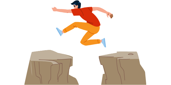 Illustration of a person jumping from one cliff to another