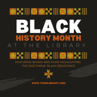 Graphic design for Black History Month 2023 with decorative pattern over a black background