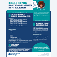 Blue and teal flyer containing academic department information