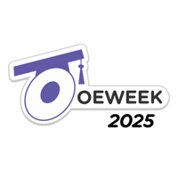 OEWeek 2025 logo. The "O" is purple and has an illustrated graduation cap on top of it.