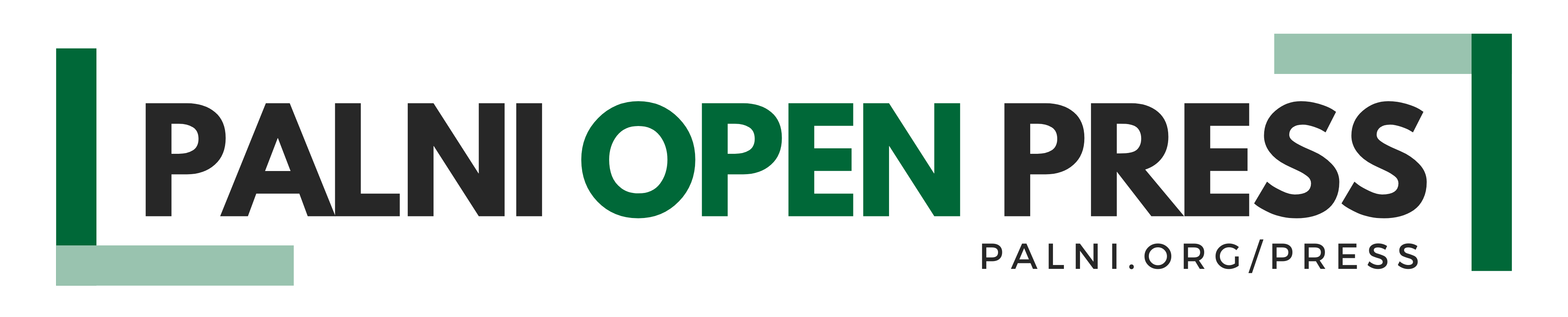 PALNI Open Press green and black logo with palni.org/press url