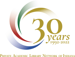 PALNI 30th anniversary logo that reads: 30 years, 1992-2022, Private Academic Library Network of Indiana
