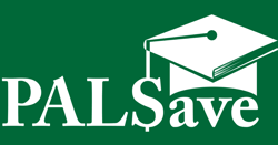 White PALSave logo against green background