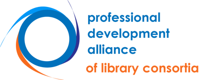 Circular blue and orange Professional Development Alliance of Library Consortia logo