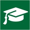 Green square with white grad cap icon