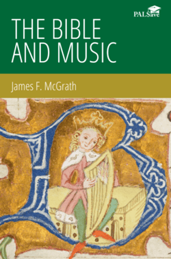 Ebook cover for The Bible and Music depicting an illustration of a Medieval character playing a harp