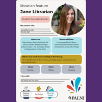 Colorful librarian profile template with stock photo of a professional person