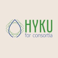 The logo for HYKU for Consortia, featuring abstract blue and green geometric shapes next to green text.