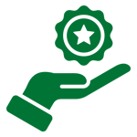 Green icon of a hand with a star inside a circle hovering above the palm