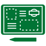 Green icon of a template with a pencil