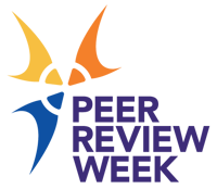 Peer Review Week logo with yellow, orange and blue graphic elements