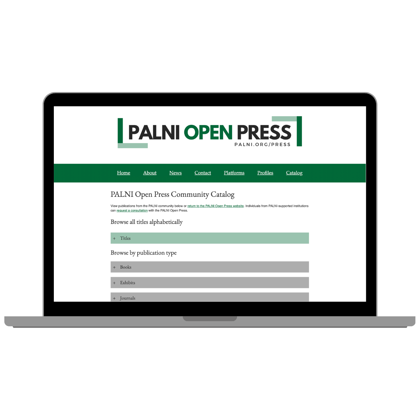 PALNI Open Press catalog laptop image